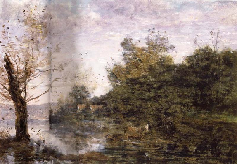 Jean Baptiste Camille  Corot a the vaquero on the Riverbank